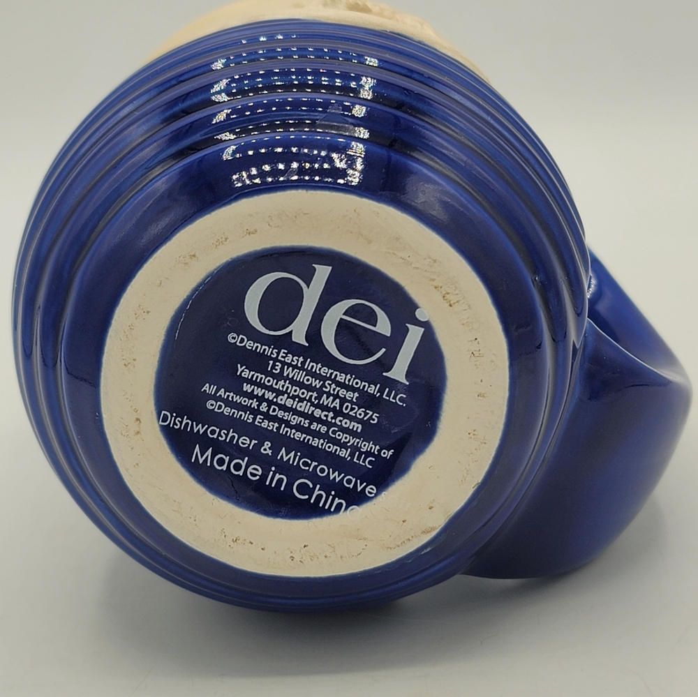 DEI Starfish Mug Nautical Coastal Pottery Ribbed Blue Tan 5.25" Cozy Hand Grip - Picture 6 of 10